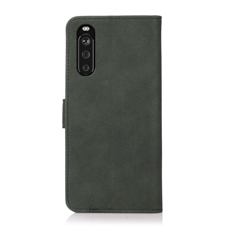 KHAZNEH Wallet Design Leather Cell Phone Back Cover Case Stand Shell for Sony Xperia 10 III 5G - Green