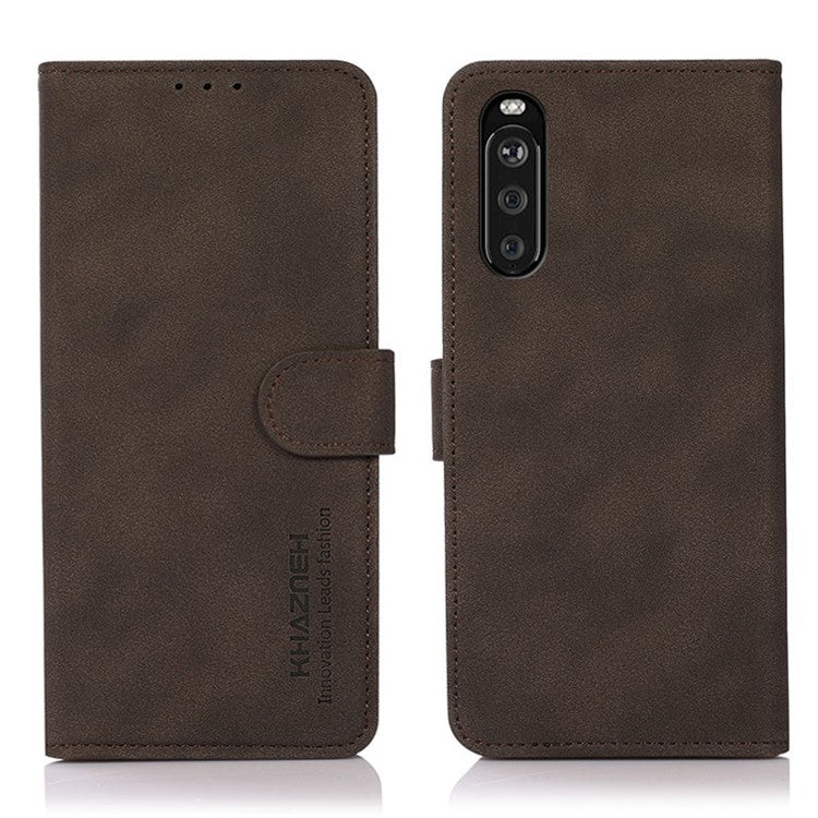 KHAZNEH Wallet Design Leather Cell Phone Back Cover Case Stand Shell for Sony Xperia 10 III 5G - Brown