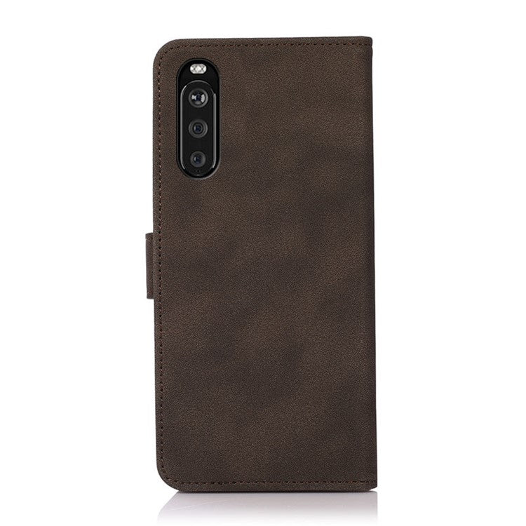KHAZNEH Wallet Design Leather Cell Phone Back Cover Case Stand Shell for Sony Xperia 10 III 5G - Brown