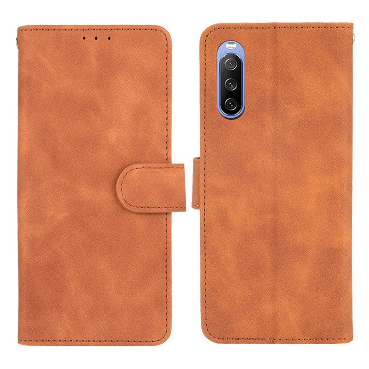 Skin-touch Feeling Leather Wallet Case Phone Cover with Supporting Stand for Sony Xperia 10 III 5G - Brown