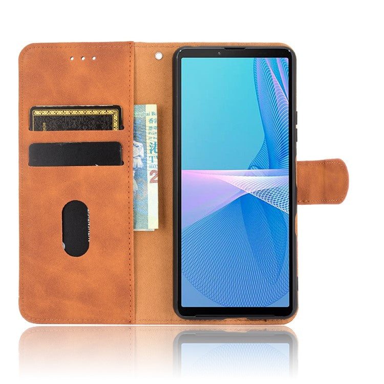 Skin-touch Feeling Leather Wallet Case Phone Cover with Supporting Stand for Sony Xperia 10 III 5G - Brown