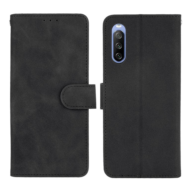 Skin-touch Feeling Leather Wallet Case Phone Cover with Supporting Stand for Sony Xperia 10 III 5G - Black