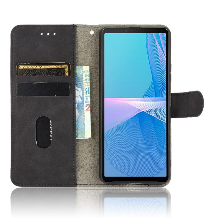 Skin-touch Feeling Leather Wallet Case Phone Cover with Supporting Stand for Sony Xperia 10 III 5G - Black