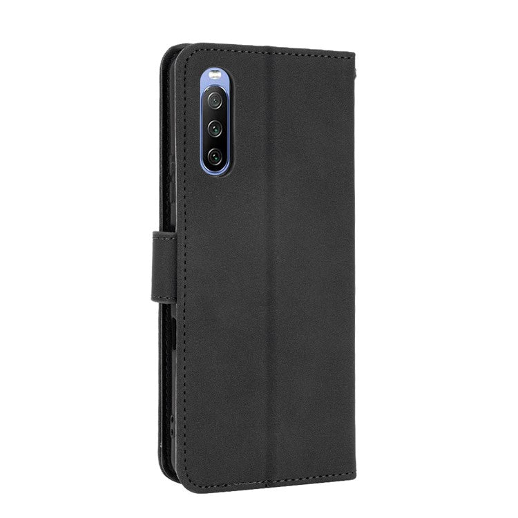 Skin-touch Feeling Leather Wallet Case Phone Cover with Supporting Stand for Sony Xperia 10 III 5G - Black