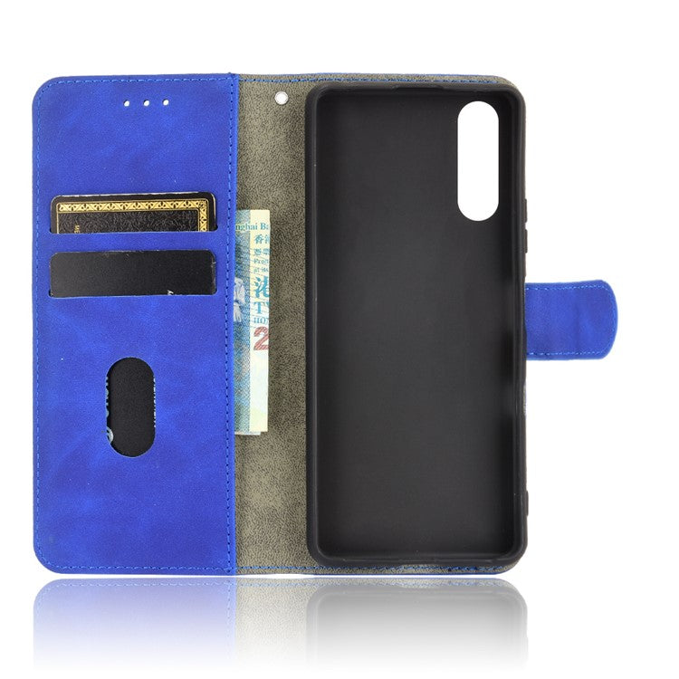 Skin-touch Feeling Leather Wallet Case Phone Cover with Supporting Stand for Sony Xperia 10 III 5G - Blue