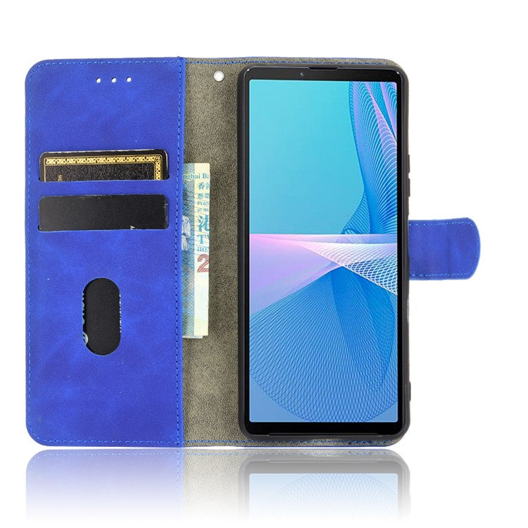 Skin-touch Feeling Leather Wallet Case Phone Cover with Supporting Stand for Sony Xperia 10 III 5G - Blue