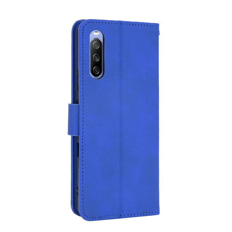 Skin-touch Feeling Leather Wallet Case Phone Cover with Supporting Stand for Sony Xperia 10 III 5G - Blue
