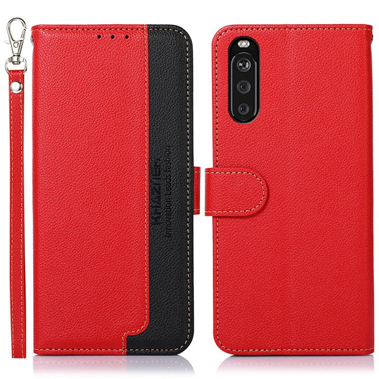 KHAZNEH Litchi Skin RFID Blocking Anti-theft Swiping Function Leather Phone Shell Case for Sony Xperia 10 III 5G / Xperia 10 III Lite - Red