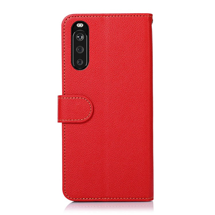 KHAZNEH Litchi Skin RFID Blocking Anti-theft Swiping Function Leather Phone Shell Case for Sony Xperia 10 III 5G / Xperia 10 III Lite - Red