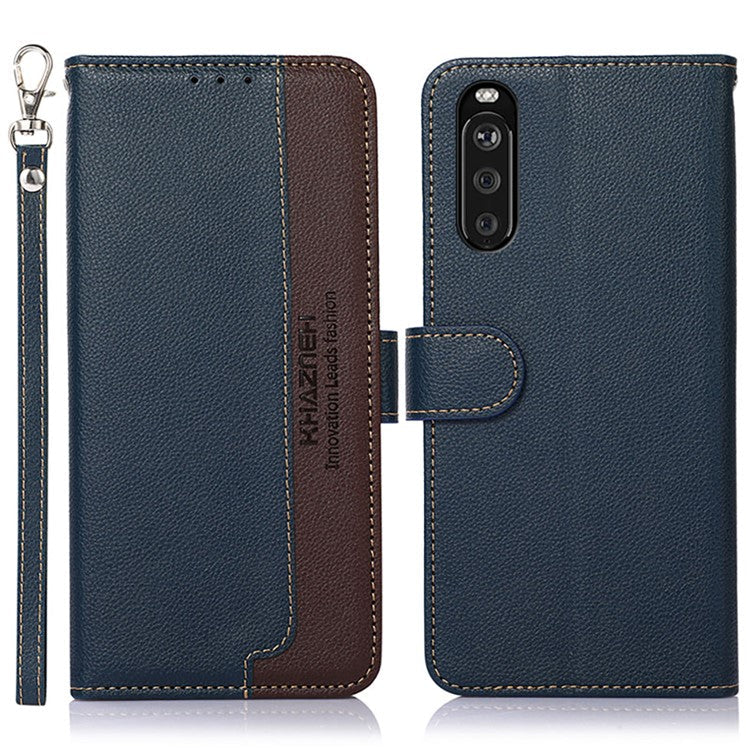KHAZNEH Litchi Skin RFID Blocking Anti-theft Swiping Function Leather Phone Shell Case for Sony Xperia 10 III 5G / Xperia 10 III Lite - Blue