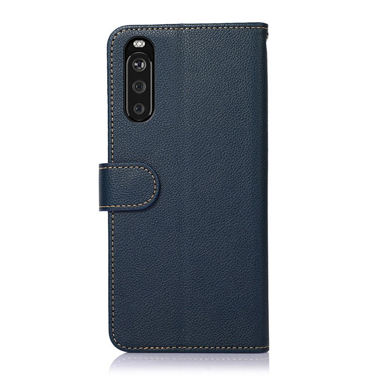 KHAZNEH Litchi Skin RFID Blocking Anti-theft Swiping Function Leather Phone Shell Case for Sony Xperia 10 III 5G / Xperia 10 III Lite - Blue