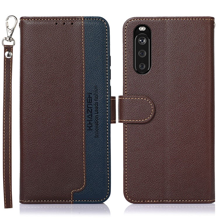 KHAZNEH Litchi Skin RFID Blocking Anti-theft Swiping Function Leather Phone Shell Case for Sony Xperia 10 III 5G / Xperia 10 III Lite - Brown