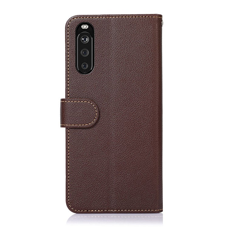 KHAZNEH Litchi Skin RFID Blocking Anti-theft Swiping Function Leather Phone Shell Case for Sony Xperia 10 III 5G / Xperia 10 III Lite - Brown