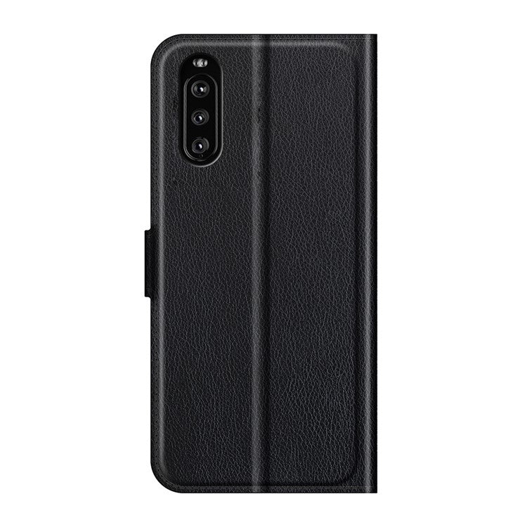 Litchi Skin Wallet Stand Leather Protection Case for Sony Xperia 10 III 5G / Xperia 10 III Lite - Black