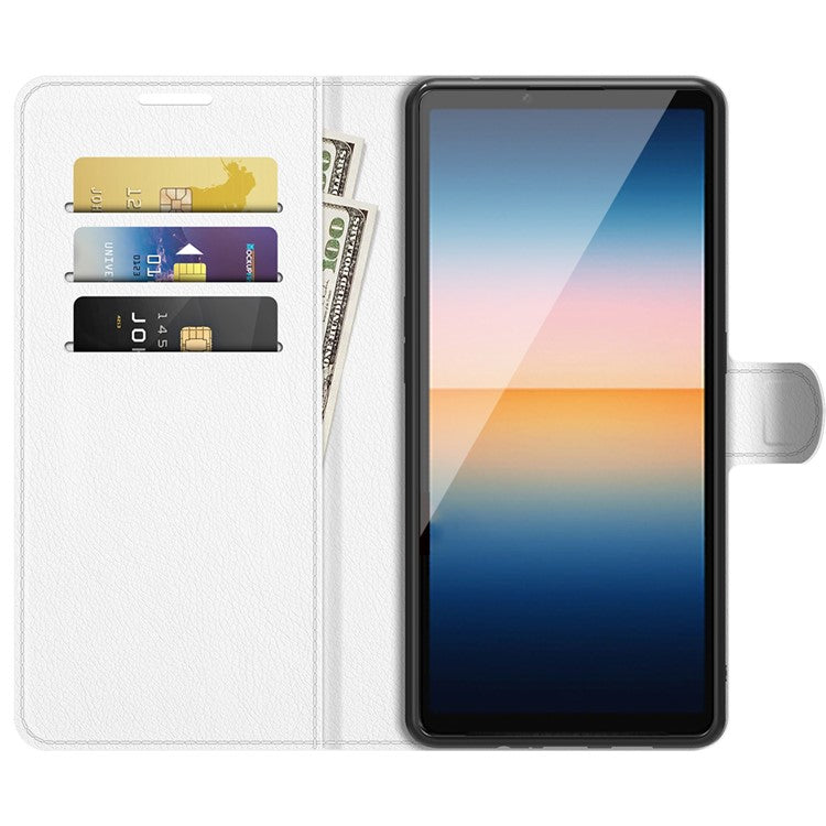 Litchi Skin Wallet Stand Leather Protection Case for Sony Xperia 10 III 5G / Xperia 10 III Lite - White
