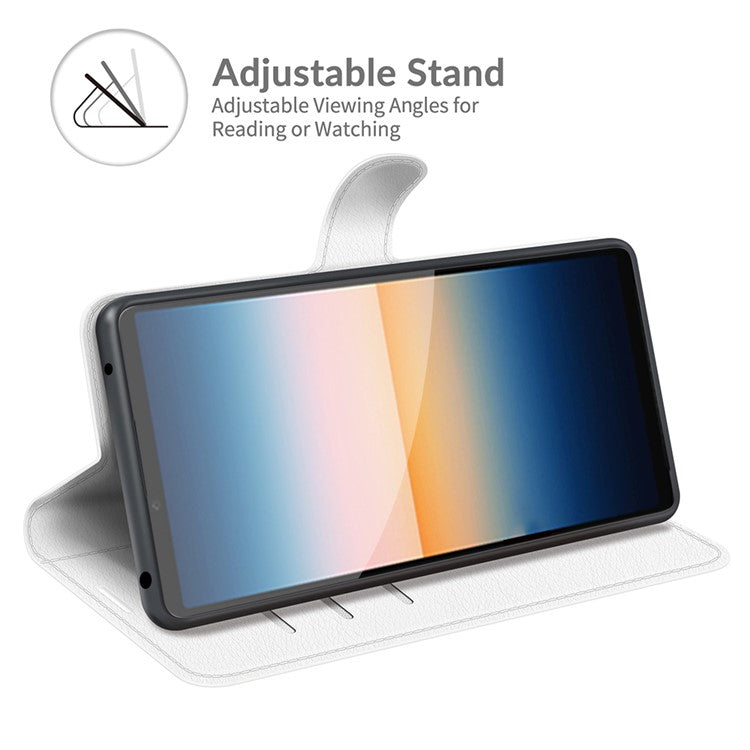 Litchi Skin Wallet Stand Leather Protection Case for Sony Xperia 10 III 5G / Xperia 10 III Lite - White