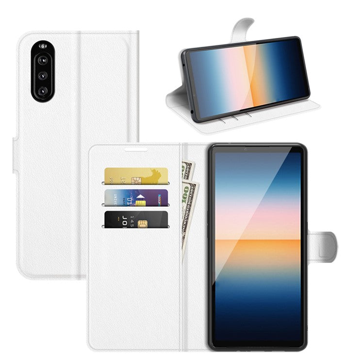 Litchi Skin Wallet Stand Leather Protection Case for Sony Xperia 10 III 5G / Xperia 10 III Lite - White