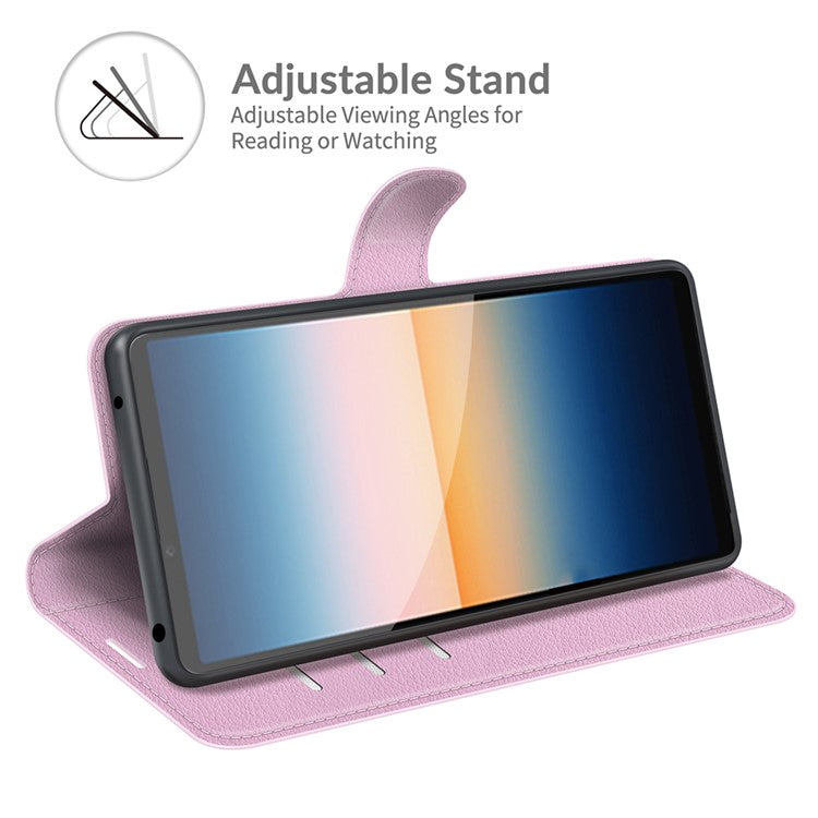 Litchi Skin Wallet Stand Leather Protection Case for Sony Xperia 10 III 5G / Xperia 10 III Lite - Pink