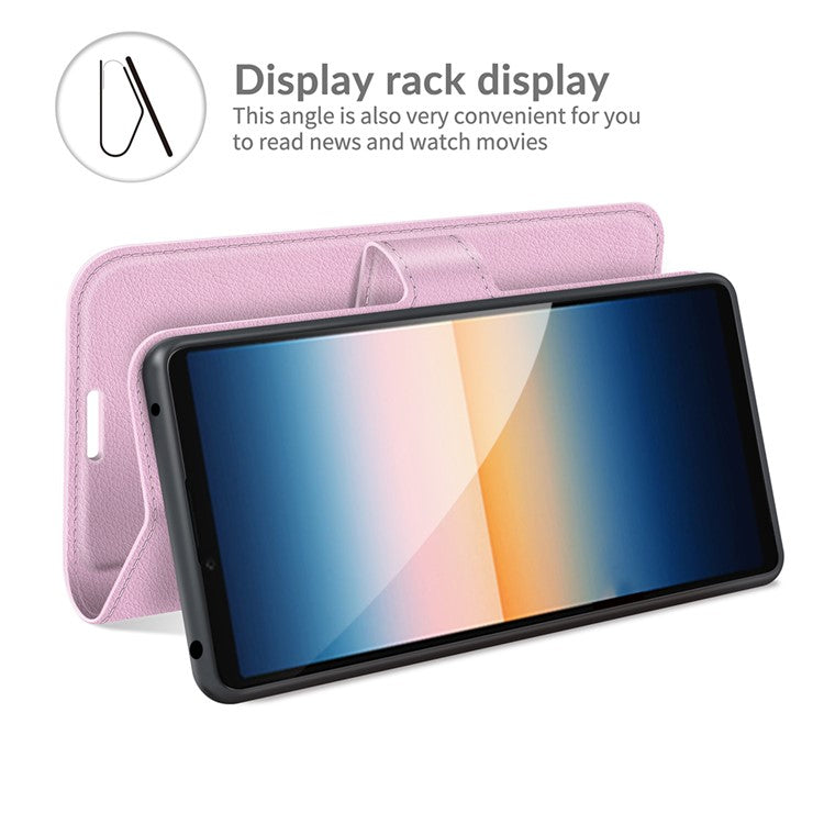 Litchi Skin Wallet Stand Leather Protection Case for Sony Xperia 10 III 5G / Xperia 10 III Lite - Pink