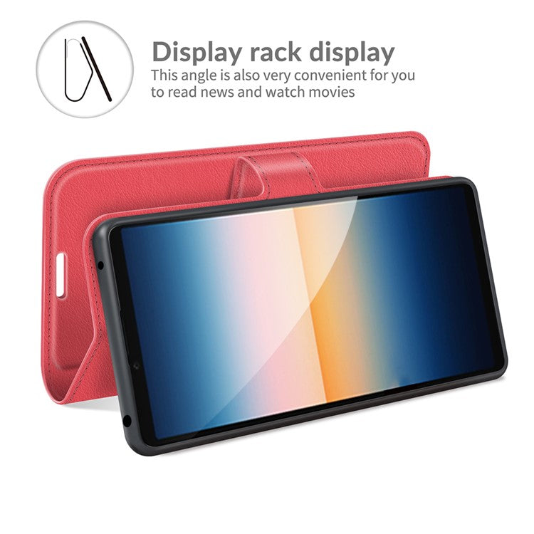 Litchi Skin Wallet Stand Leather Protection Case for Sony Xperia 10 III 5G / Xperia 10 III Lite - Red