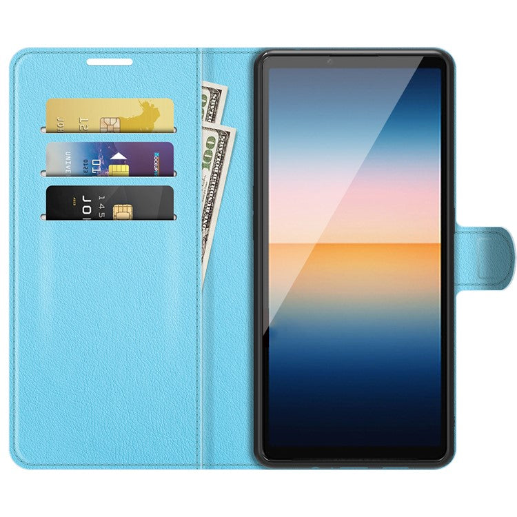 Litchi Skin Wallet Stand Leather Protection Case for Sony Xperia 10 III 5G / Xperia 10 III Lite - Blue