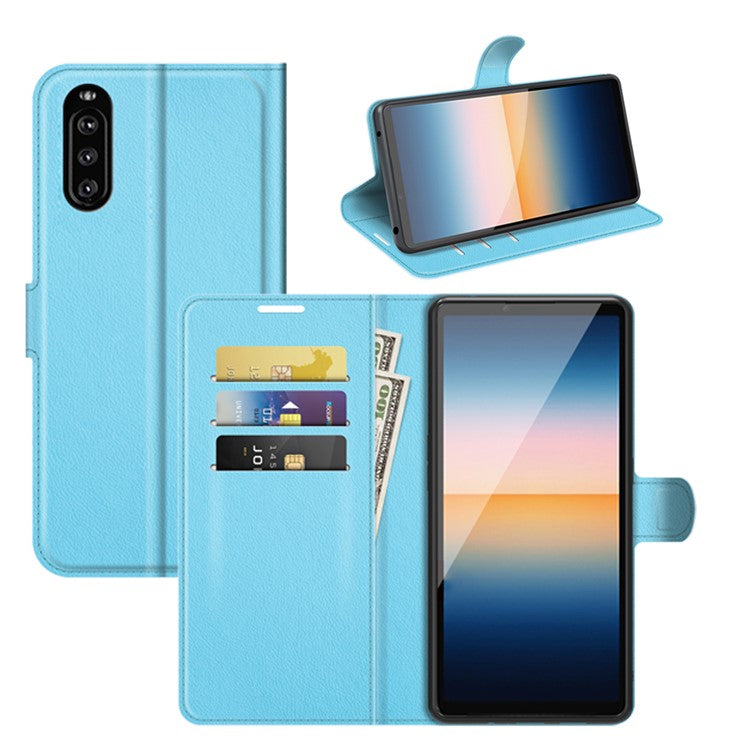 Litchi Skin Wallet Stand Leather Protection Case for Sony Xperia 10 III 5G / Xperia 10 III Lite - Blue