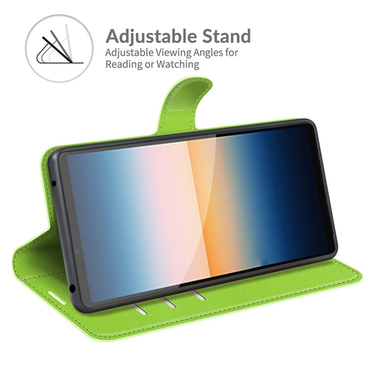Litchi Skin Wallet Stand Leather Protection Case for Sony Xperia 10 III 5G / Xperia 10 III Lite - Green