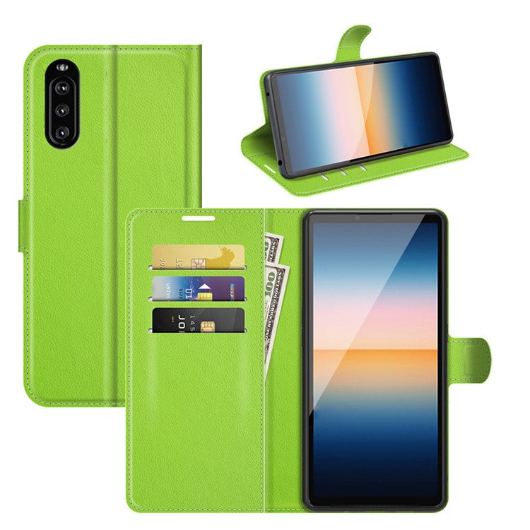 Litchi Skin Wallet Stand Leather Protection Case for Sony Xperia 10 III 5G / Xperia 10 III Lite - Green