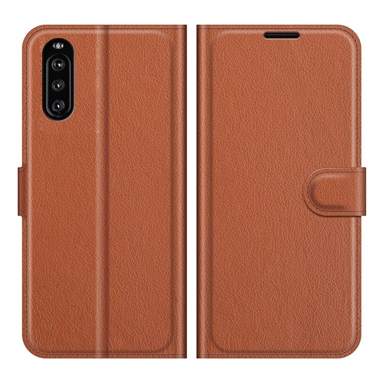 Litchi Skin Wallet Stand Leather Protection Case for Sony Xperia 10 III 5G / Xperia 10 III Lite - Brown