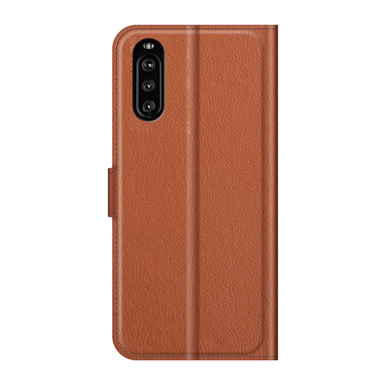 Litchi Skin Wallet Stand Leather Protection Case for Sony Xperia 10 III 5G / Xperia 10 III Lite - Brown