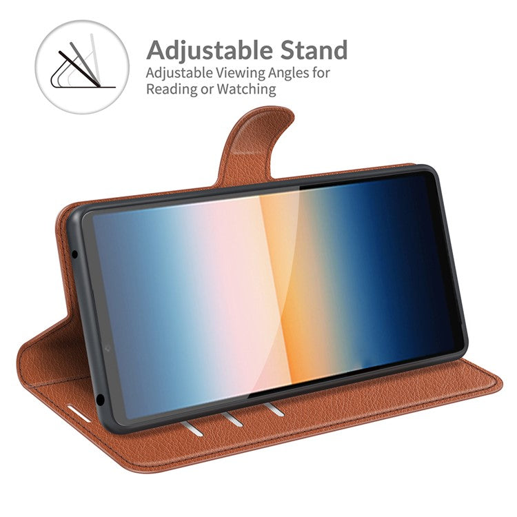Litchi Skin Wallet Stand Leather Protection Case for Sony Xperia 10 III 5G / Xperia 10 III Lite - Brown