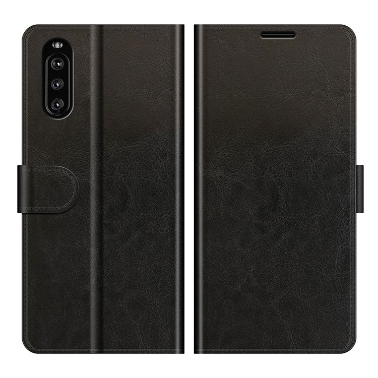 Folio Flip Crazy Horse Texture Leather Casing with Wallet Stand for Sony Xperia 10 III 5G - Black