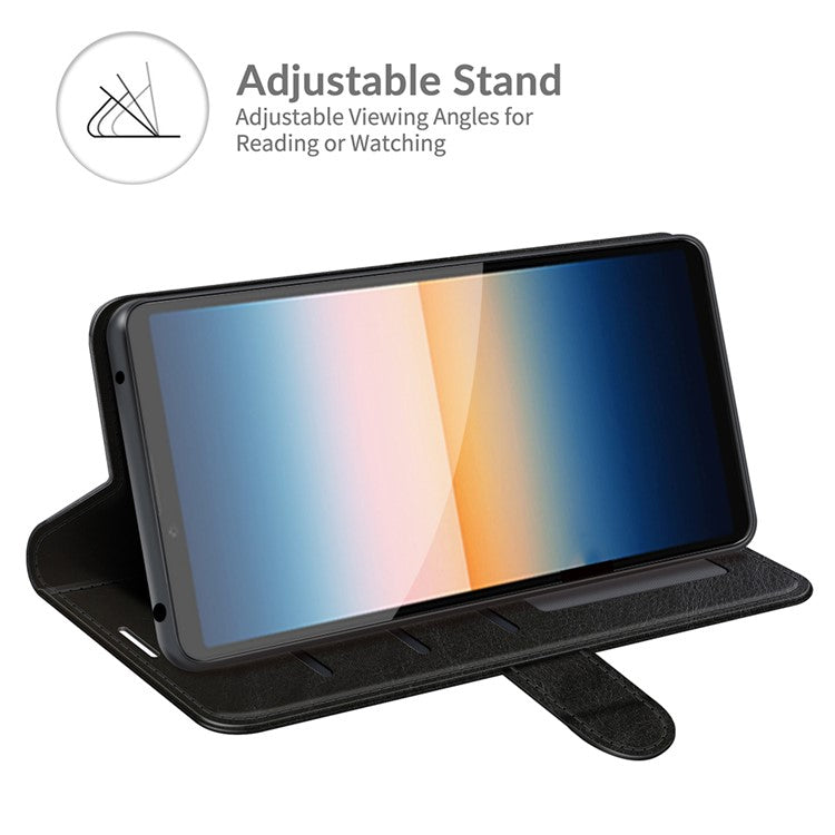 Folio Flip Crazy Horse Texture Leather Casing with Wallet Stand for Sony Xperia 10 III 5G - Black