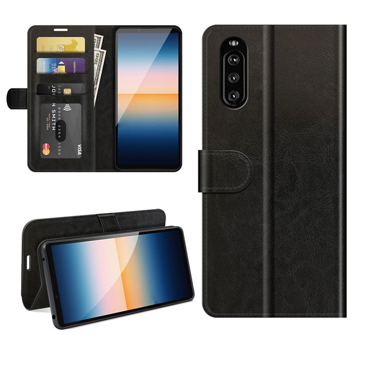 Folio Flip Crazy Horse Texture Leather Casing with Wallet Stand for Sony Xperia 10 III 5G - Black