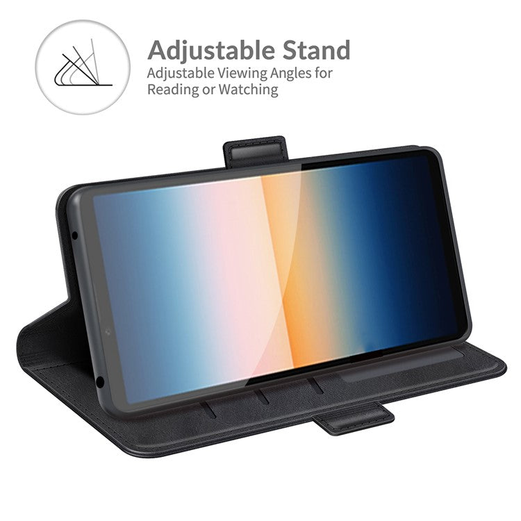 Magnetic Double Clasp PU Leather Wallet Stand Case Shell for Sony Xperia 10 III 5G / Xperia 10 III Lite - Black