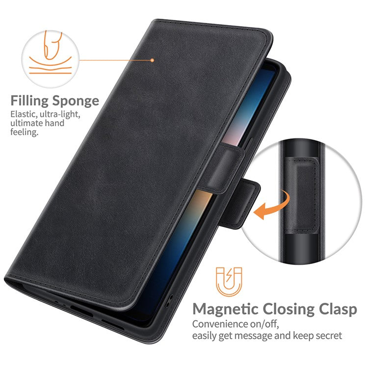 Magnetic Double Clasp PU Leather Wallet Stand Case Shell for Sony Xperia 10 III 5G / Xperia 10 III Lite - Black