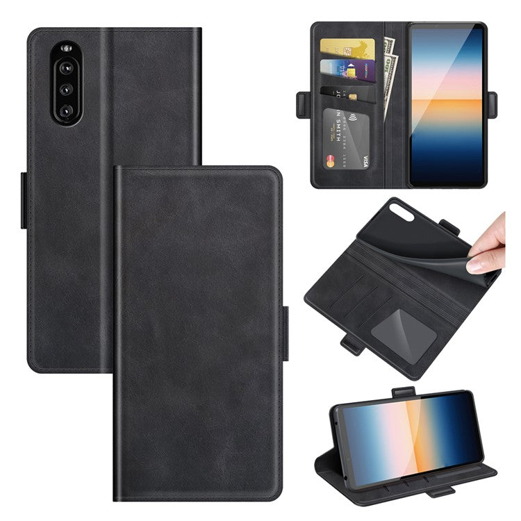 Magnetic Double Clasp PU Leather Wallet Stand Case Shell for Sony Xperia 10 III 5G / Xperia 10 III Lite - Black