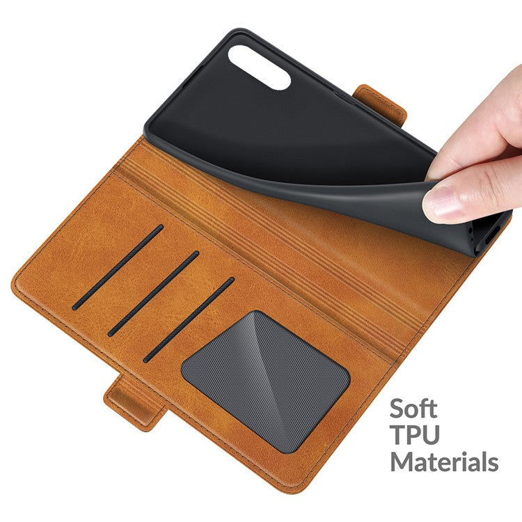 Magnetic Double Clasp PU Leather Wallet Stand Case Shell for Sony Xperia 10 III 5G / Xperia 10 III Lite - Brown