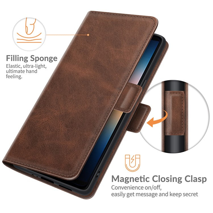Magnetic Double Clasp PU Leather Wallet Stand Case Shell for Sony Xperia 10 III 5G / Xperia 10 III Lite - Coffee