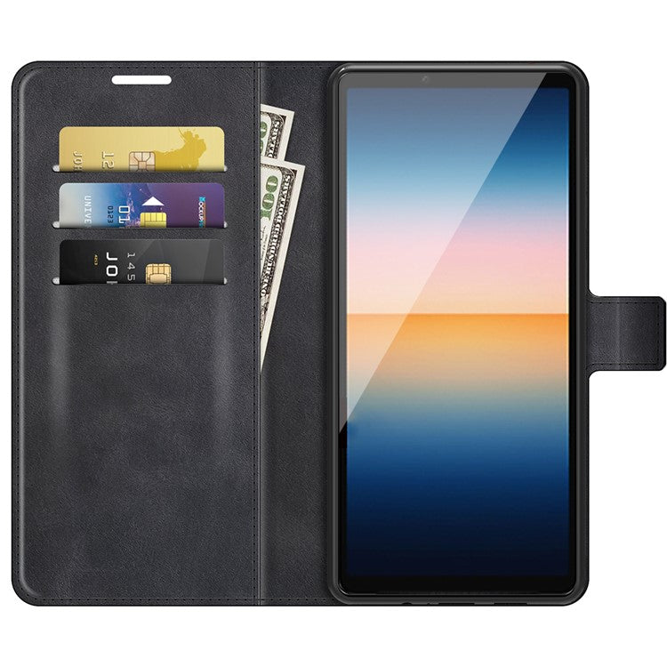 Magnetic Clasp Leather Wallet Standing Protective Case Cover for Sony Xperia 10 III 5G - Black
