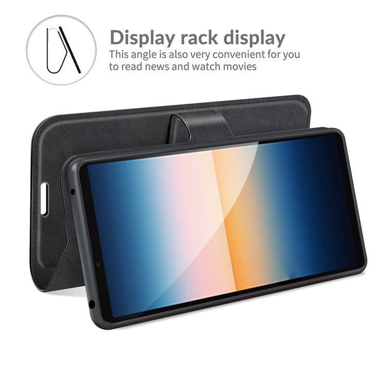 Magnetic Clasp Leather Wallet Standing Protective Case Cover for Sony Xperia 10 III 5G - Black