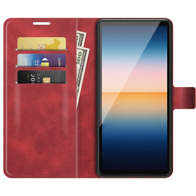 Magnetic Clasp Leather Wallet Standing Protective Case Cover for Sony Xperia 10 III 5G - Red