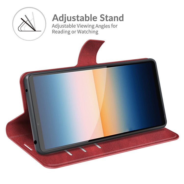 Magnetic Clasp Leather Wallet Standing Protective Case Cover for Sony Xperia 10 III 5G - Red