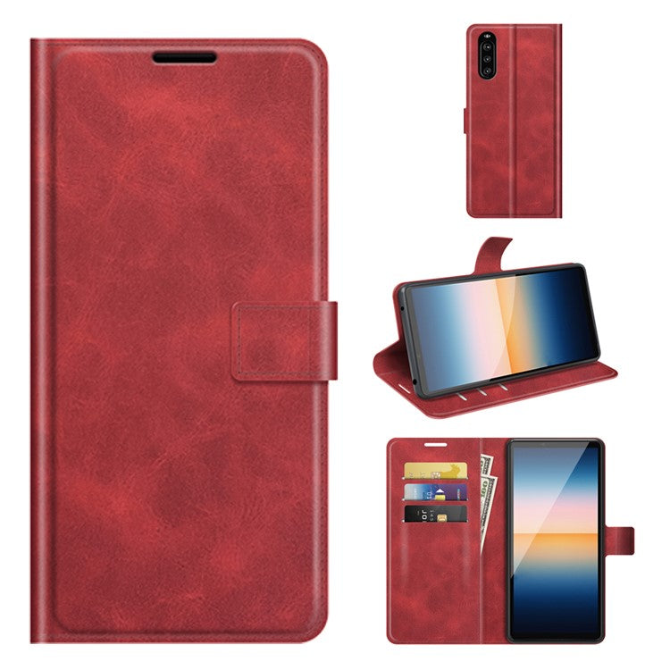 Magnetic Clasp Leather Wallet Standing Protective Case Cover for Sony Xperia 10 III 5G - Red