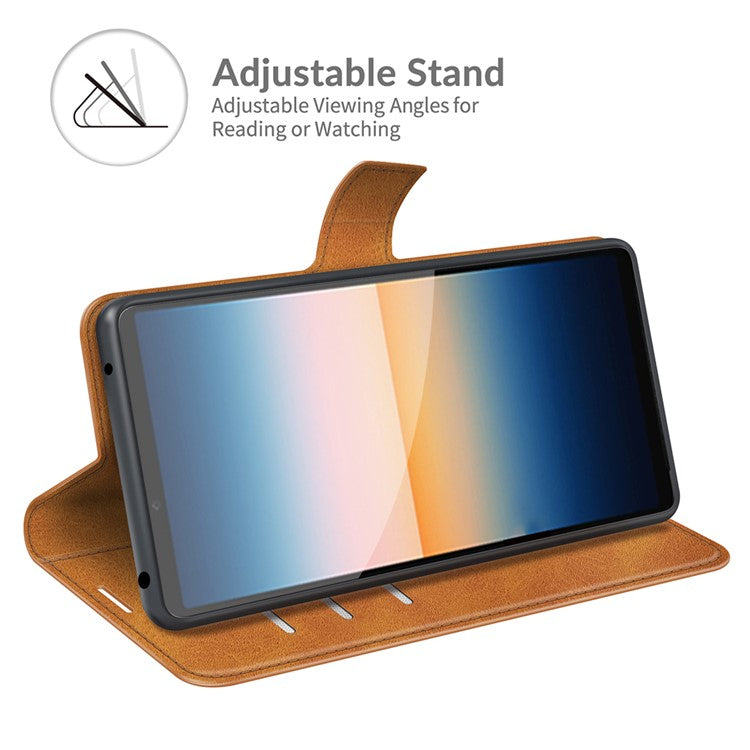 Magnetic Clasp Leather Wallet Standing Protective Case Cover for Sony Xperia 10 III 5G - Orange