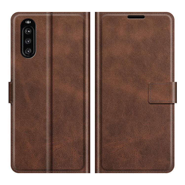Magnetic Clasp Leather Wallet Standing Protective Case Cover for Sony Xperia 10 III 5G - Coffee