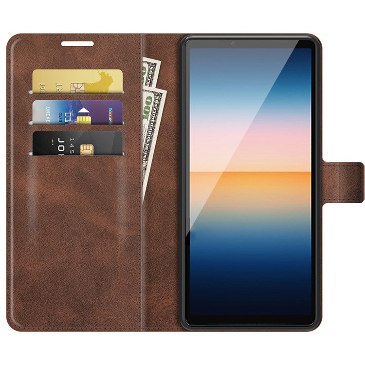 Magnetic Clasp Leather Wallet Standing Protective Case Cover for Sony Xperia 10 III 5G - Coffee