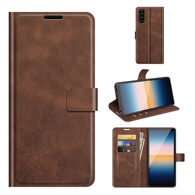 Magnetic Clasp Leather Wallet Standing Protective Case Cover for Sony Xperia 10 III 5G - Coffee