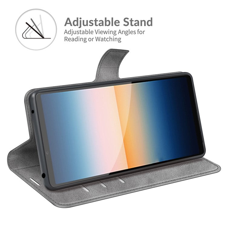 Magnetic Clasp Leather Wallet Standing Protective Case Cover for Sony Xperia 10 III 5G - Grey