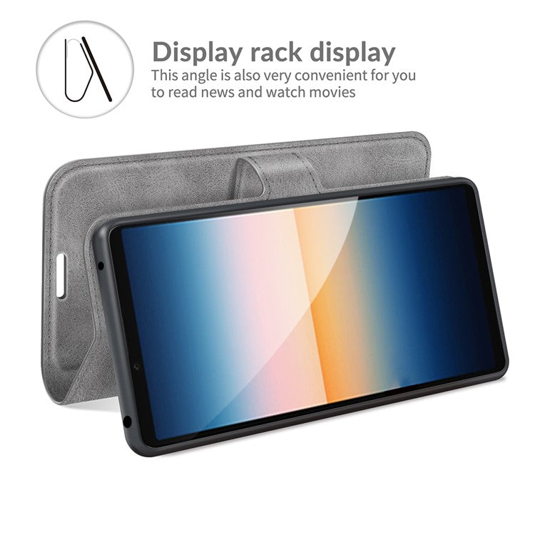 Magnetic Clasp Leather Wallet Standing Protective Case Cover for Sony Xperia 10 III 5G - Grey
